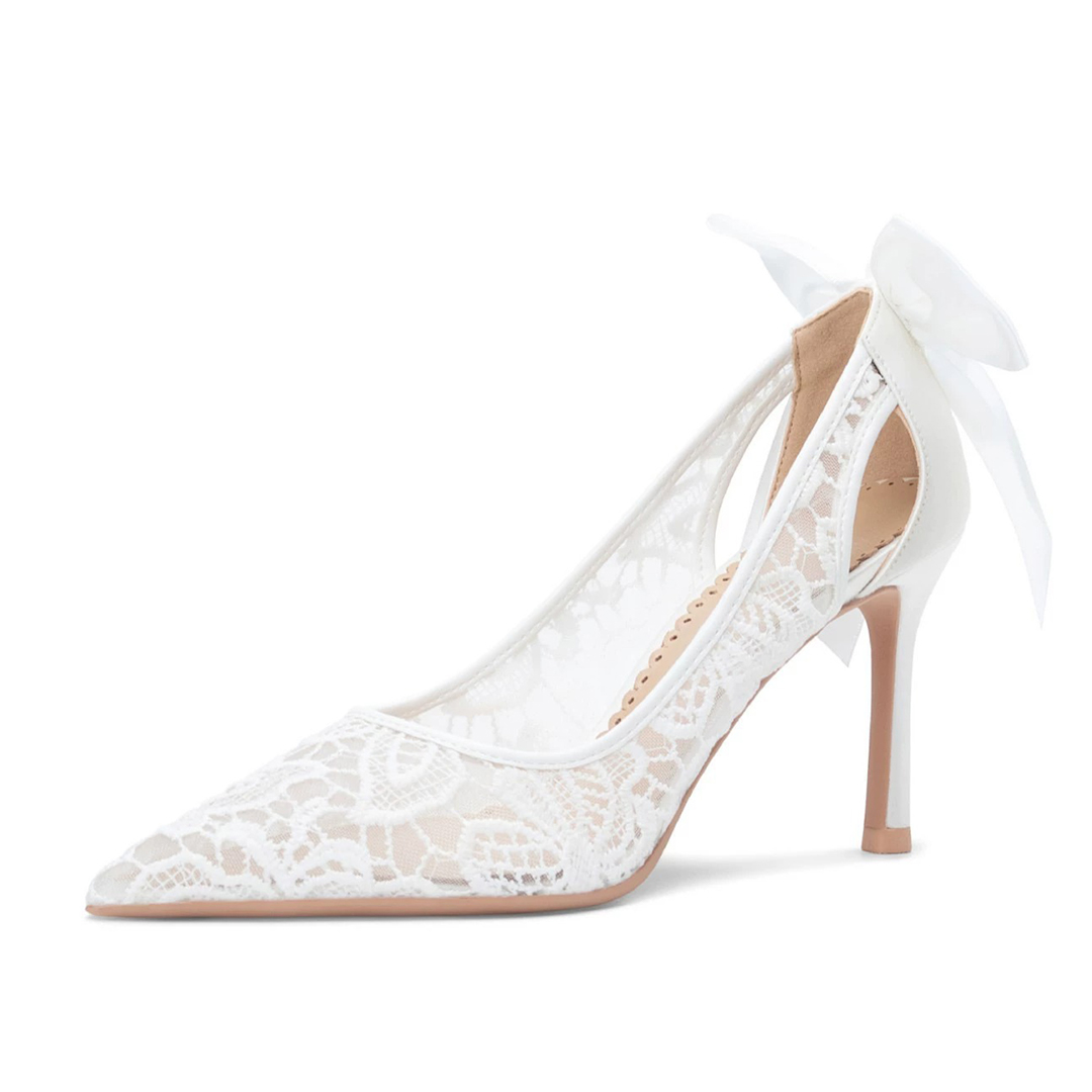 High Heel Silk Satin Point Toe Wedding Shoes With Bowknot