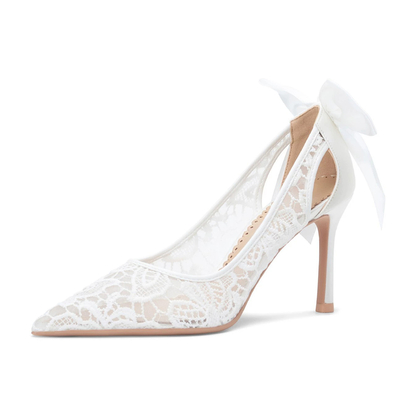 High Heel Silk Satin Point Toe Wedding Shoes With Bowknot