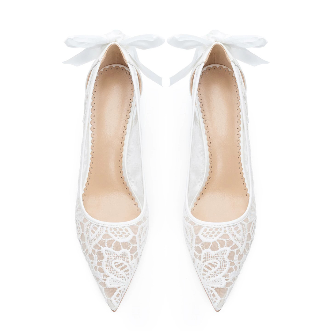 High Heel Silk Satin Point Toe Wedding Shoes With Bowknot