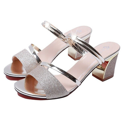 Chunky Heel PU Leather Peep Toe Wedding Shoes