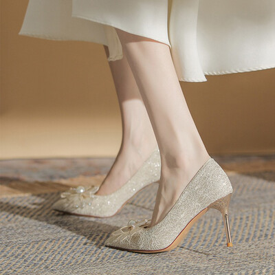 High Heel Point Toe Wedding Shoes With Bowknot