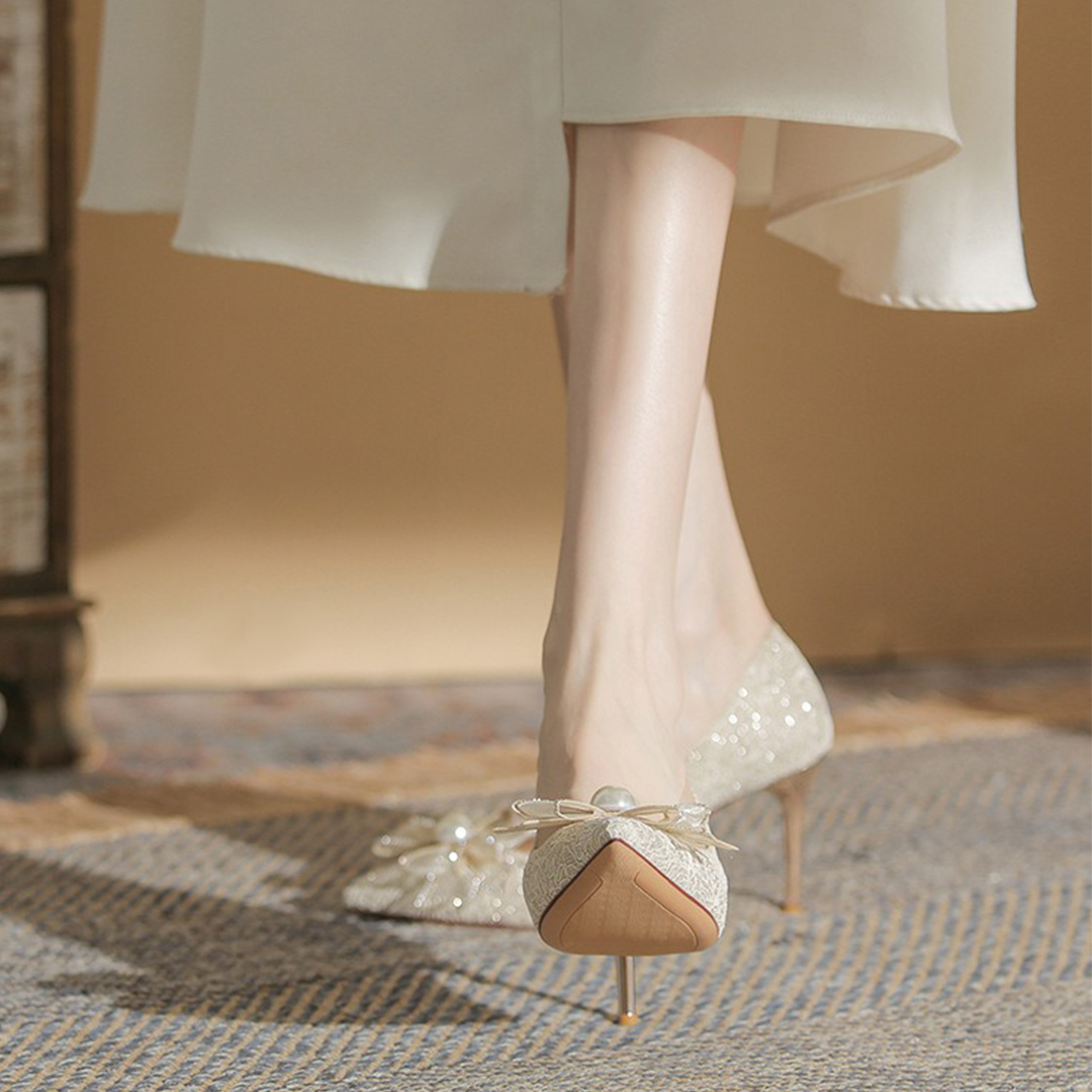 High Heel Point Toe Wedding Shoes With Bowknot