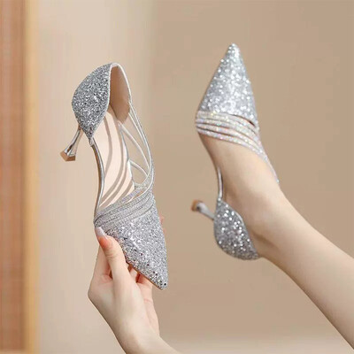 Kitten Heel Point Toe Wedding Shoes With Rhinestone