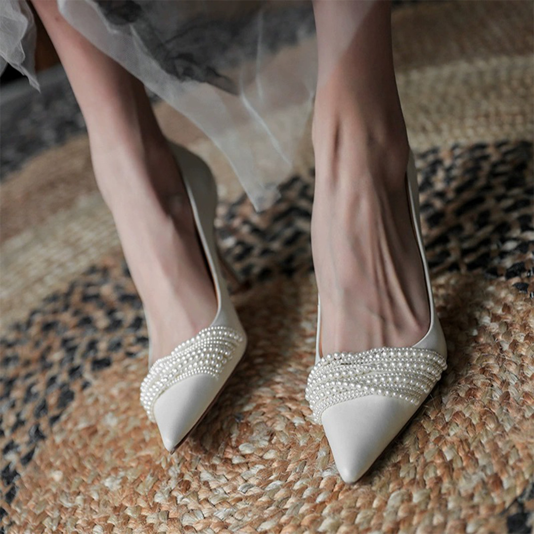 High Heel Point Toe Wedding Shoes With Imitation Pearl