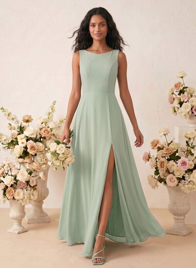 Elegant A-Line Scoop Neck Sleeveless Floor-Length Chiffon Bridesmaid Dresses