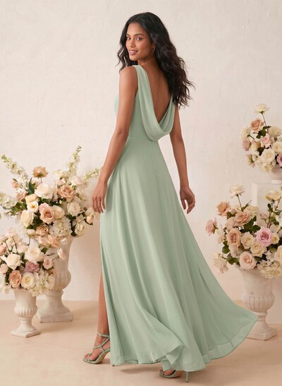 Elegant A-Line Scoop Neck Sleeveless Floor-Length Chiffon Bridesmaid Dresses