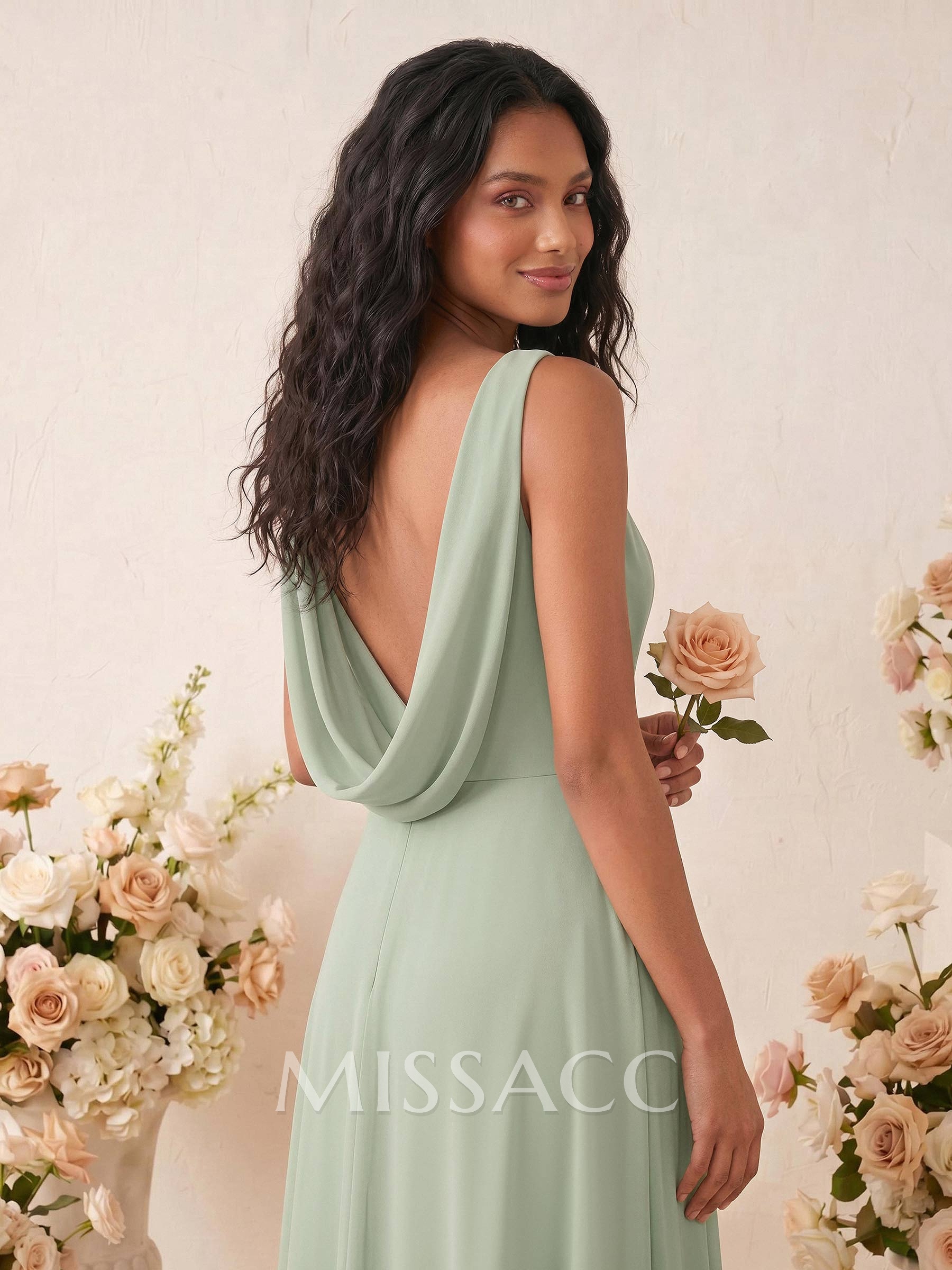 Elegant A-Line Scoop Neck Sleeveless Floor-Length Chiffon Bridesmaid Dresses