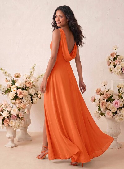 Elegant A-Line Scoop Neck Sleeveless Floor-Length Chiffon Bridesmaid Dresses