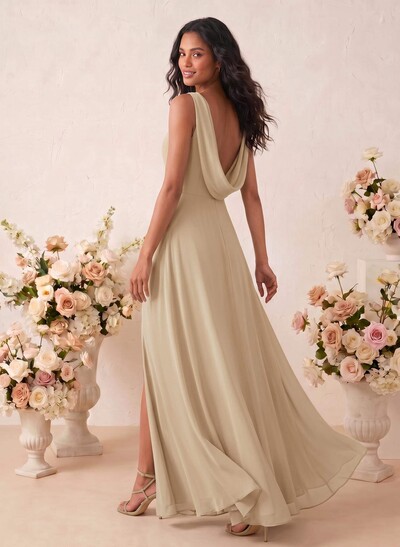 Elegant A-Line Scoop Neck Sleeveless Floor-Length Chiffon Bridesmaid Dresses