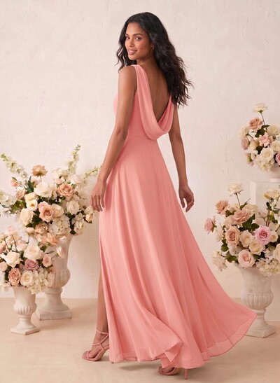 Elegant A-Line Scoop Neck Sleeveless Floor-Length Chiffon Bridesmaid Dresses