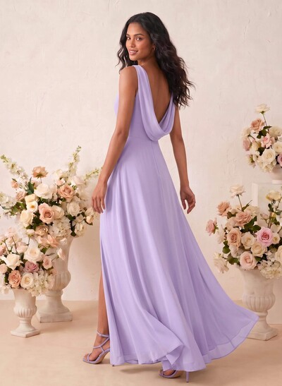 Elegant A-Line Scoop Neck Sleeveless Floor-Length Chiffon Bridesmaid Dresses