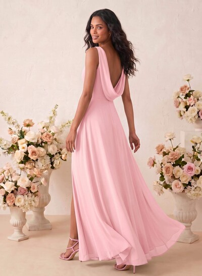 Elegant A-Line Scoop Neck Sleeveless Floor-Length Chiffon Bridesmaid Dresses