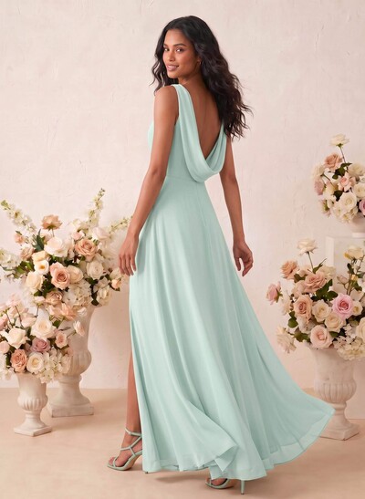 Elegant A-Line Scoop Neck Sleeveless Floor-Length Chiffon Bridesmaid Dresses