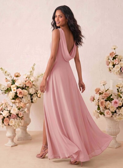 Elegant A-Line Scoop Neck Sleeveless Floor-Length Chiffon Bridesmaid Dresses