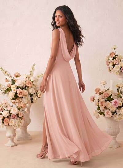 Elegant A-Line Scoop Neck Sleeveless Floor-Length Chiffon Bridesmaid Dresses