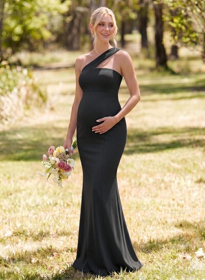 Sheath/Column One-Shoulder Sleeveless Floor-Length Elastic Satin Maternity Bridesmaid Dresses