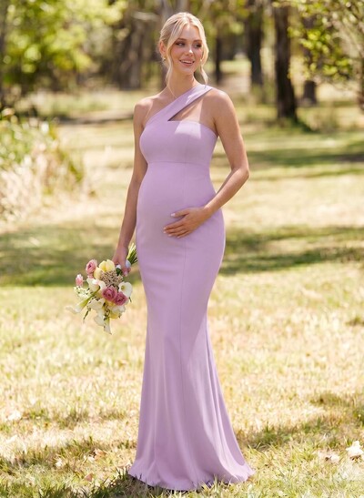 Sheath/Column One-Shoulder Sleeveless Floor-Length Elastic Satin Maternity Bridesmaid Dresses