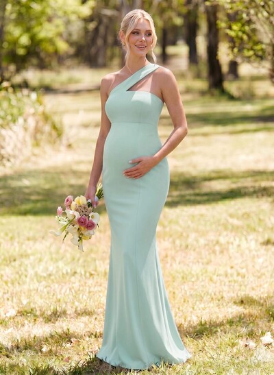 Sheath/Column One-Shoulder Sleeveless Floor-Length Elastic Satin Maternity Bridesmaid Dresses