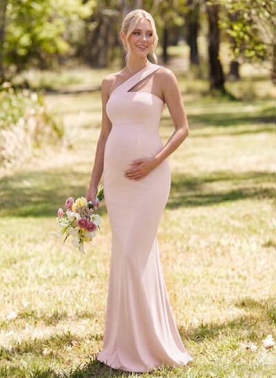 Sheath/Column One-Shoulder Sleeveless Floor-Length Jersey Maternity Bridesmaid Dresses