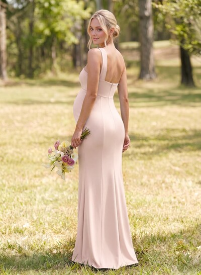 Sheath/Column One-Shoulder Sleeveless Floor-Length Jersey Maternity Bridesmaid Dresses