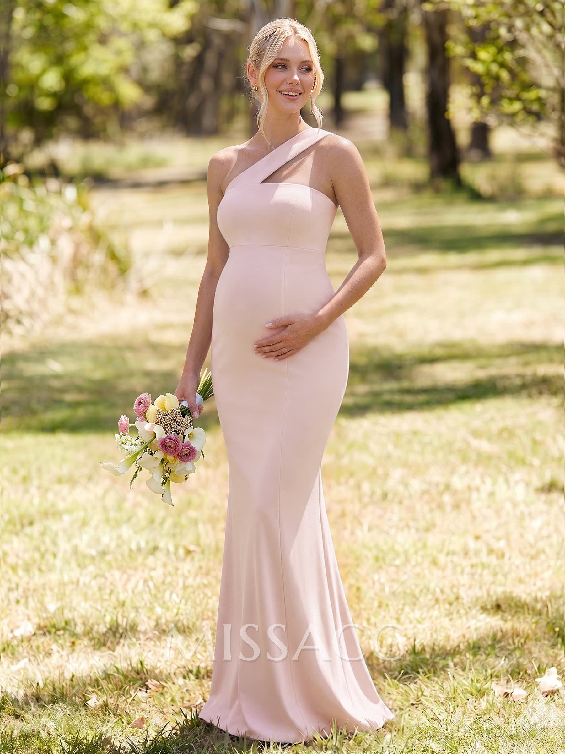 Sheath/Column One-Shoulder Sleeveless Floor-Length Jersey Maternity Bridesmaid Dresses Sheath/Column One-Shoulder Sleeveless Floor-Length Jersey Maternity Bridesmaid Dresses