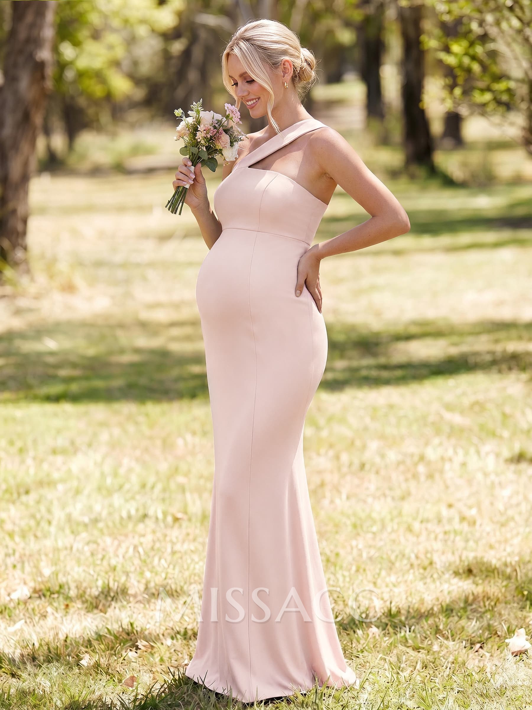 Sheath/Column One-Shoulder Sleeveless Floor-Length Jersey Maternity Bridesmaid Dresses Sheath/Column One-Shoulder Sleeveless Floor-Length Jersey Maternity Bridesmaid Dresses