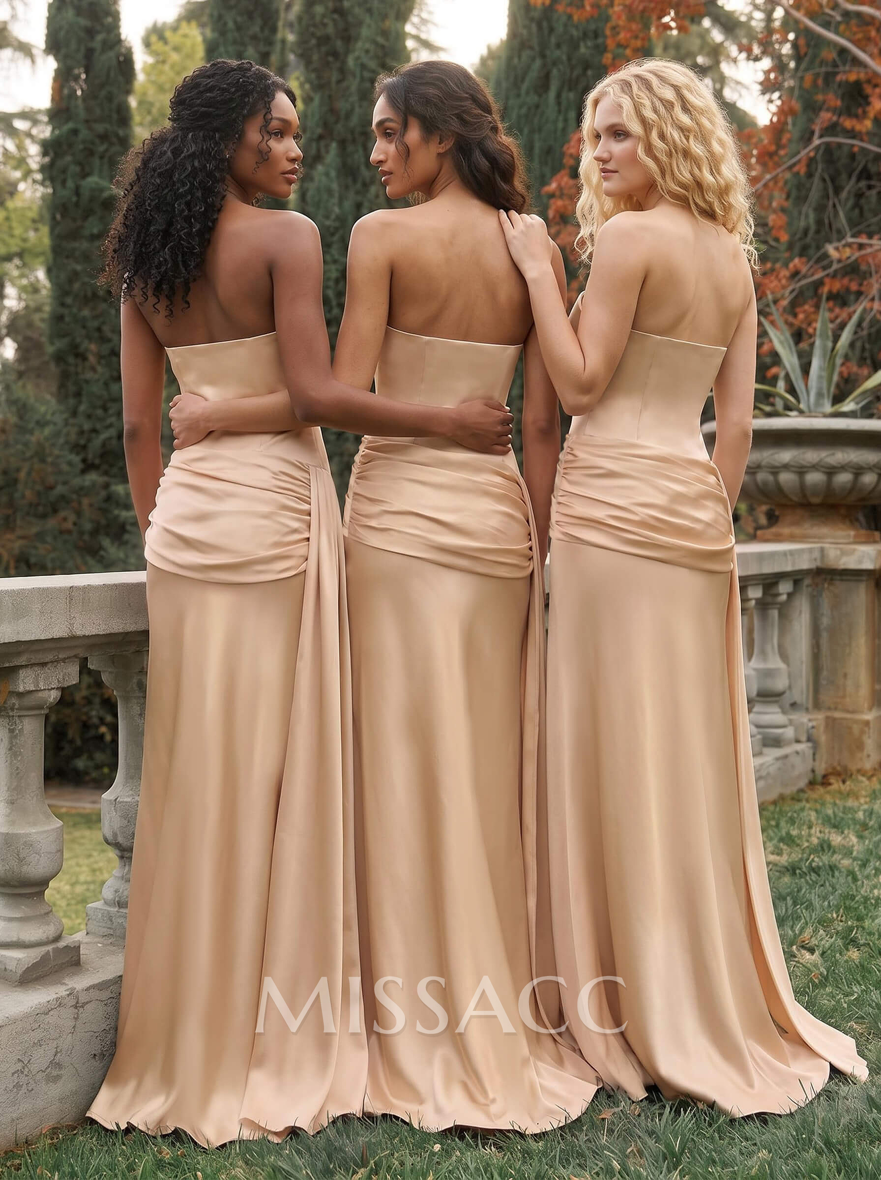 Sheath/Column Strapless Sleeveless Sweep Train Matte Satin Bridesmaid Dresses