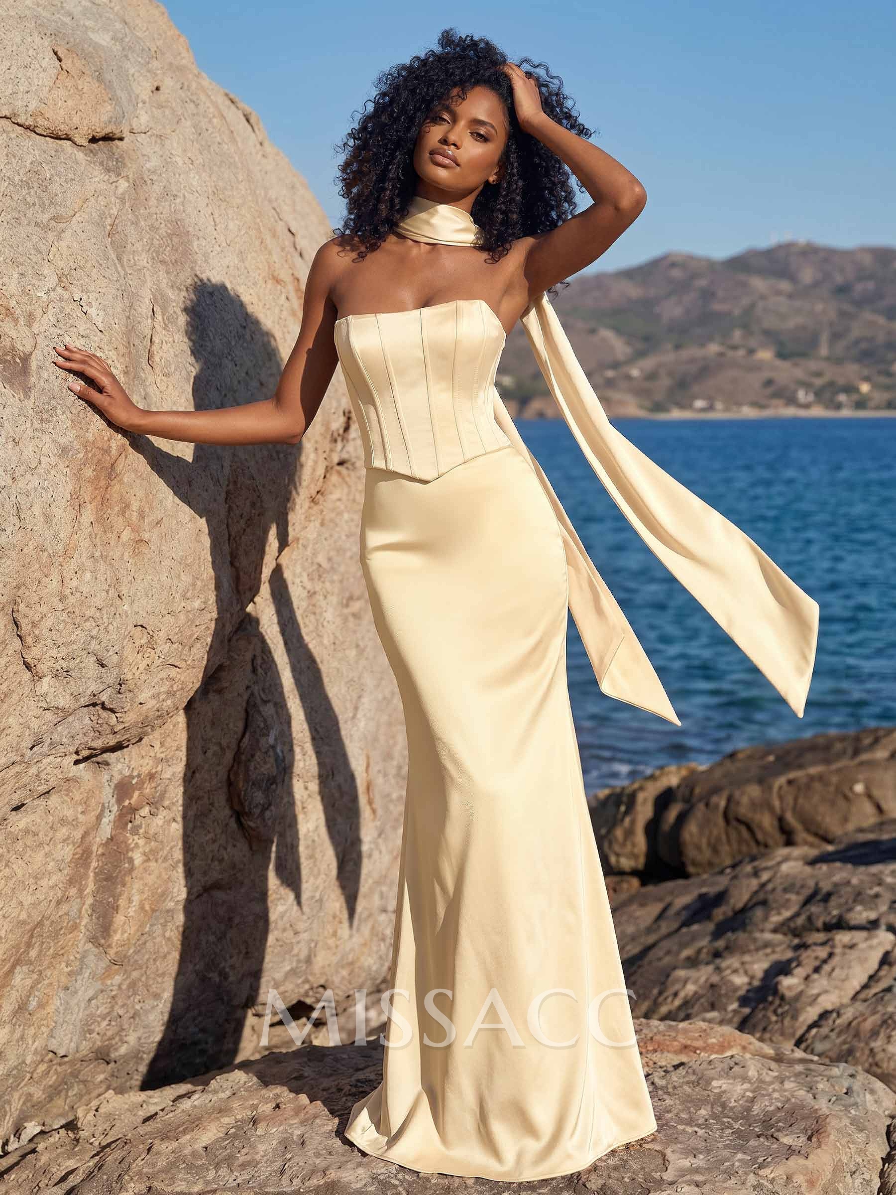 Trumpet/Mermaid Strapless Sleeveless Floor-Length Crepe Satin Bridesmaid Dresses
