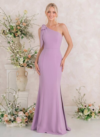 Trumpet/Mermaid One-Shoulder Sleeveless Floor-Length Elastic Satin Bridesmaid Dresses With Bow(s)