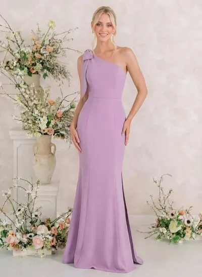 Trumpet/Mermaid One-Shoulder Sleeveless Floor-Length Elastic Satin Bridesmaid Dresses With Bow(s)