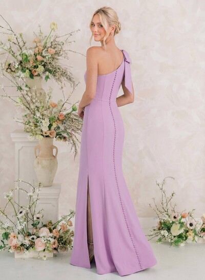 Trumpet/Mermaid One-Shoulder Sleeveless Floor-Length Elastic Satin Bridesmaid Dresses With Bow(s)