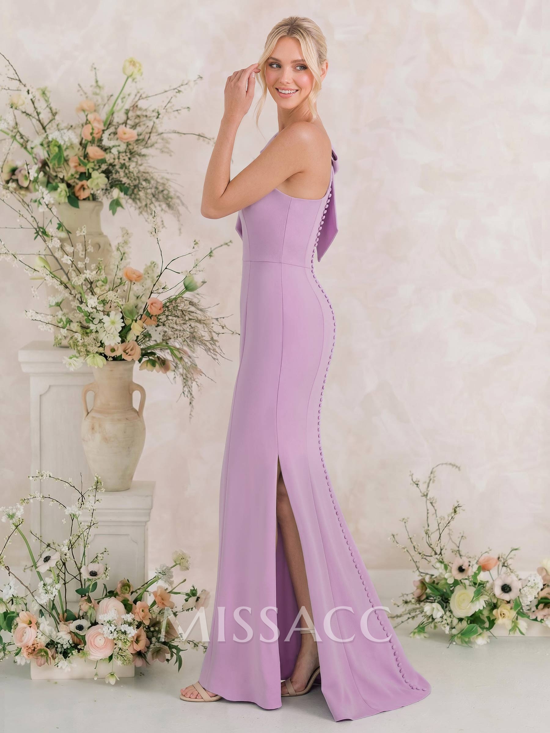 Trumpet/Mermaid One-Shoulder Sleeveless Floor-Length Elastic Satin Bridesmaid Dresses With Bow(s)