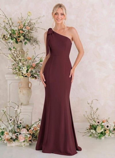 Trumpet/Mermaid One-Shoulder Sleeveless Floor-Length Elastic Satin Bridesmaid Dresses With Bow(s)