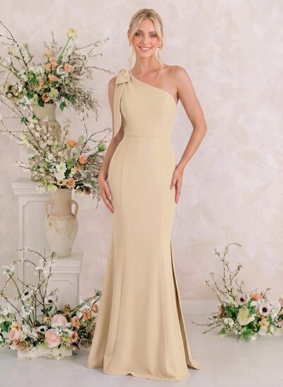 Trumpet/Mermaid One-Shoulder Sleeveless Floor-Length Elastic Satin Bridesmaid Dresses With Bow(s)