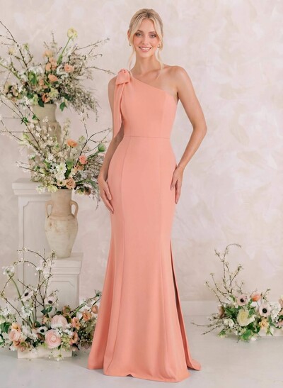 Trumpet/Mermaid One-Shoulder Sleeveless Floor-Length Elastic Satin Bridesmaid Dresses With Bow(s)