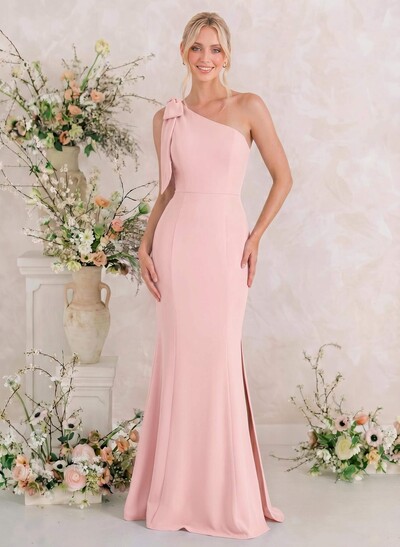 Trumpet/Mermaid One-Shoulder Sleeveless Floor-Length Elastic Satin Bridesmaid Dresses With Bow(s)