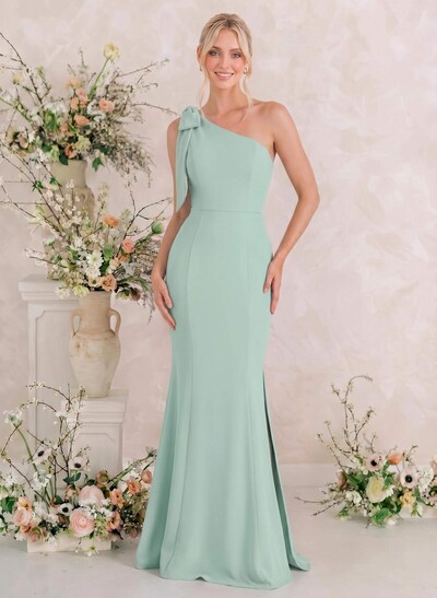 Trumpet/Mermaid One-Shoulder Sleeveless Floor-Length Elastic Satin Bridesmaid Dresses With Bow(s)