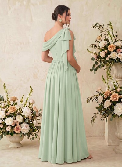 A-Line Asymmetrical Sleeveless Floor-Length Chiffon Maternity Bridesmaid Dresses With Shoulder Ruffle