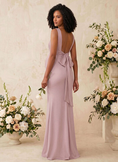 Trumpet/Mermaid Cowl Neck Sleeveless Floor-Length Jersey Maternity Bridesmaid Dresses With Bow(s)
