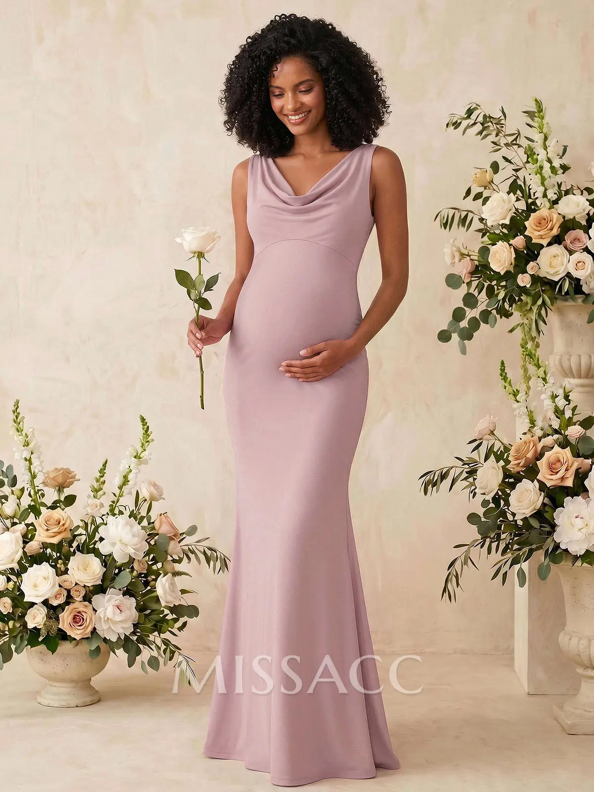 Trumpet/Mermaid Cowl Neck Sleeveless Floor-Length Jersey Maternity Bridesmaid Dresses With Bow(s) SBD11848 $149
