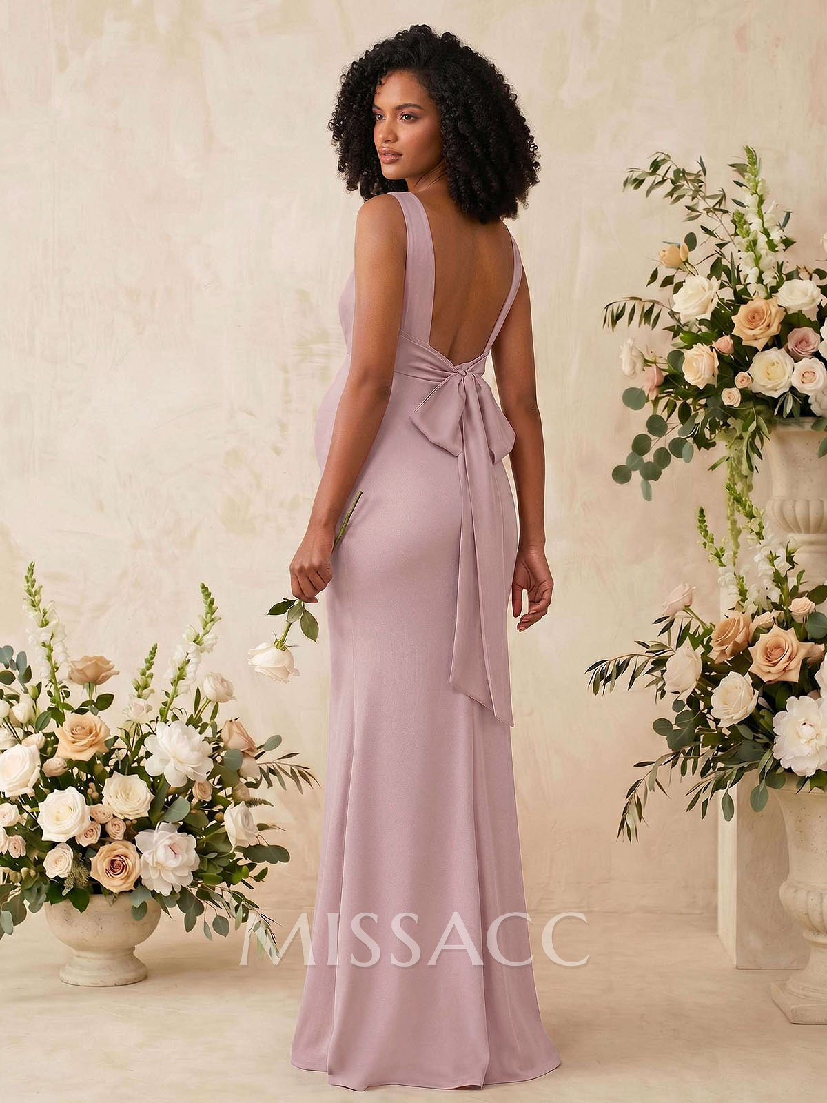 Trumpet/Mermaid Cowl Neck Sleeveless Floor-Length Jersey Maternity Bridesmaid Dresses With Bow(s)