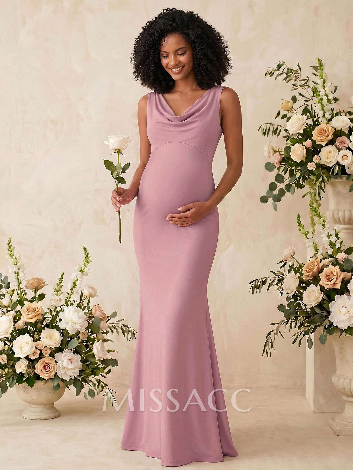 Trumpet/Mermaid Cowl Neck Sleeveless Floor-Length Jersey Maternity Bridesmaid Dresses With Bow(s) Trumpet/Mermaid Cowl Neck Sleeveless Floor-Length Jersey Maternity Bridesmaid Dresses With Bow(s)