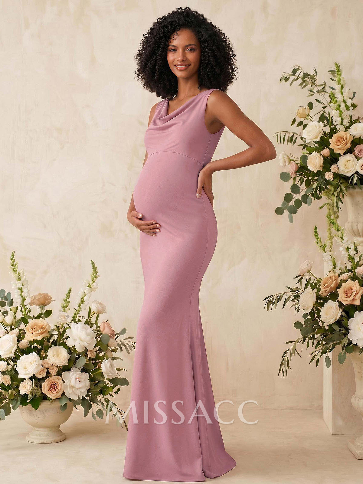 Trumpet/Mermaid Cowl Neck Sleeveless Floor-Length Jersey Maternity Bridesmaid Dresses With Bow(s) Trumpet/Mermaid Cowl Neck Sleeveless Floor-Length Jersey Maternity Bridesmaid Dresses With Bow(s)