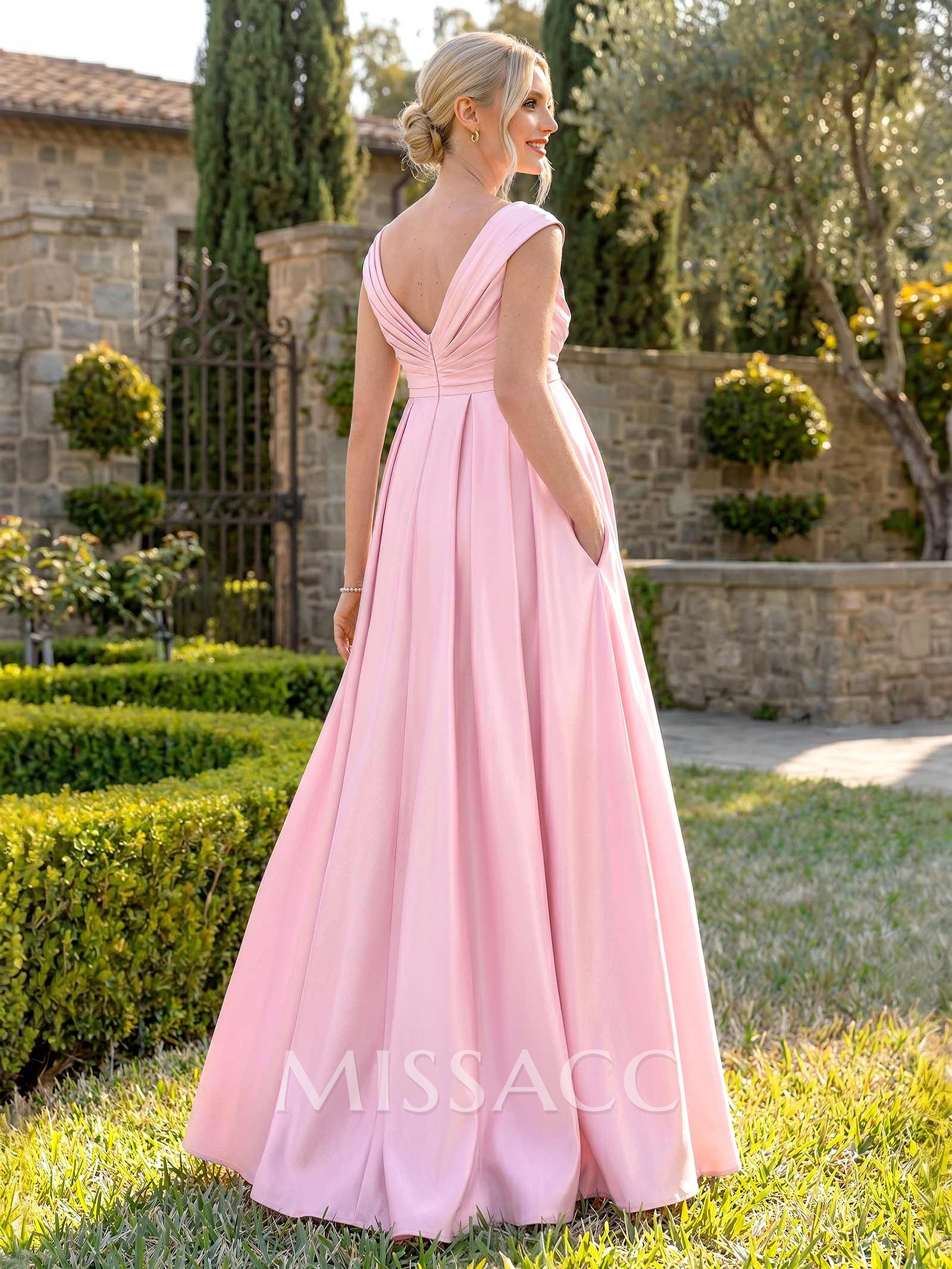 Elegant A-Line V-Neck Sleeveless Floor-Length Satin Maternity Bridesmaid Dresses