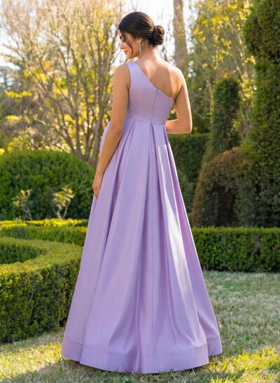 A-Line Asymmetrical Sleeveless Floor-Length Satin Maternity Bridesmaid Dresses With High Split