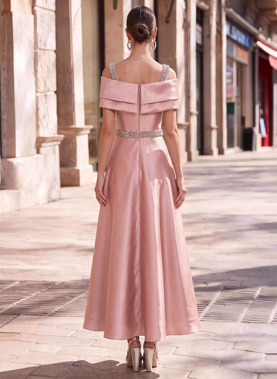 A-Line Scoop Neck/Off-The-Shoulder Sleeveless Ankle-Length Taffeta Cocktail Dresses With Sequins