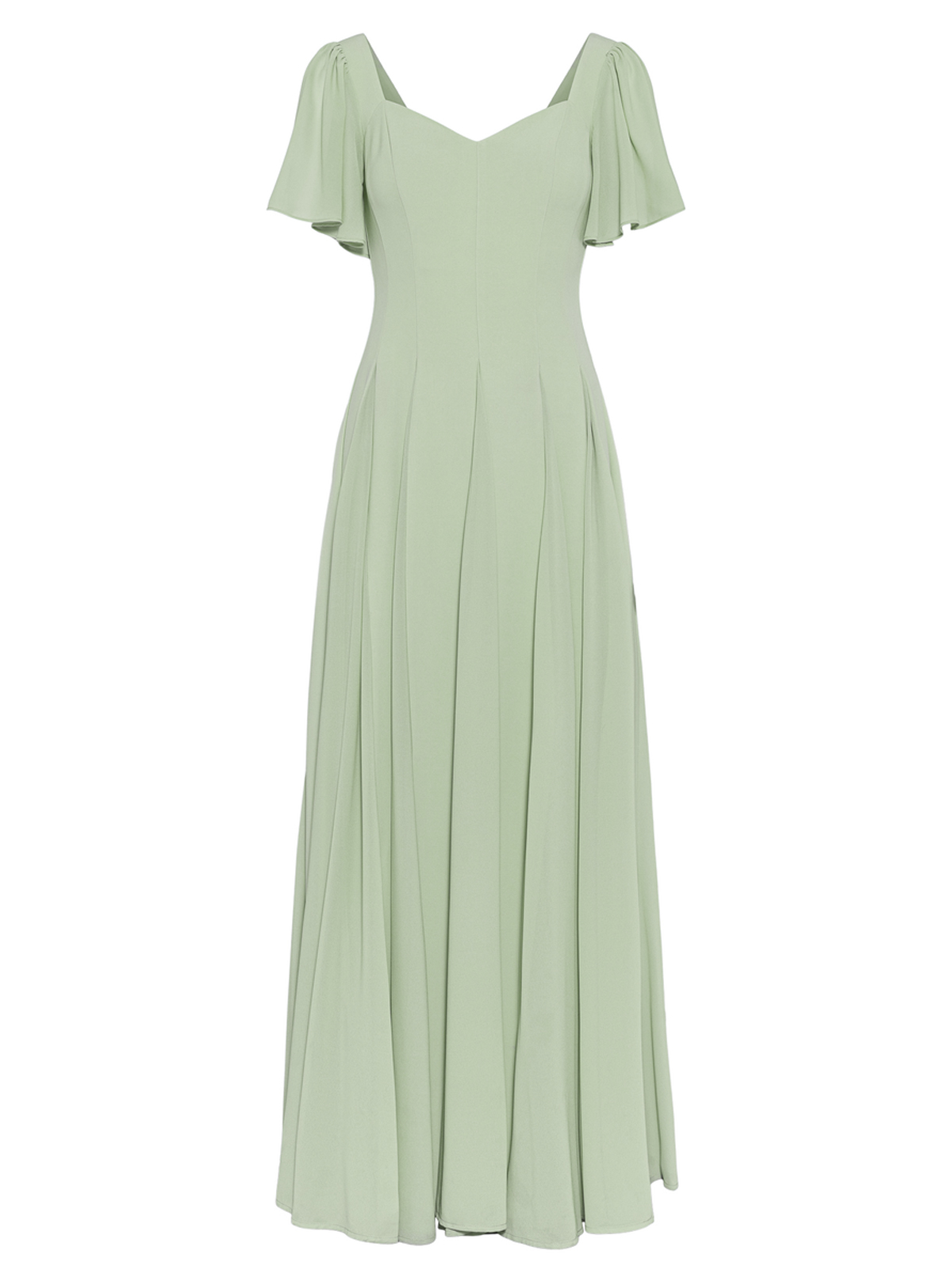 A-Line V-Neck Short Sleeves Floor-Length Chiffon Evening Dresses With Pleated
