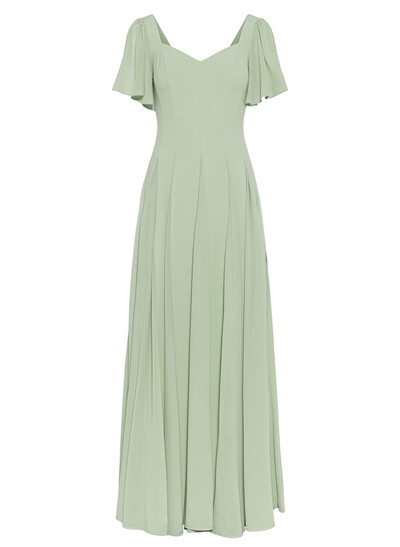 A-Line V-Neck Short Sleeves Floor-Length Chiffon Evening Dresses With Pleated