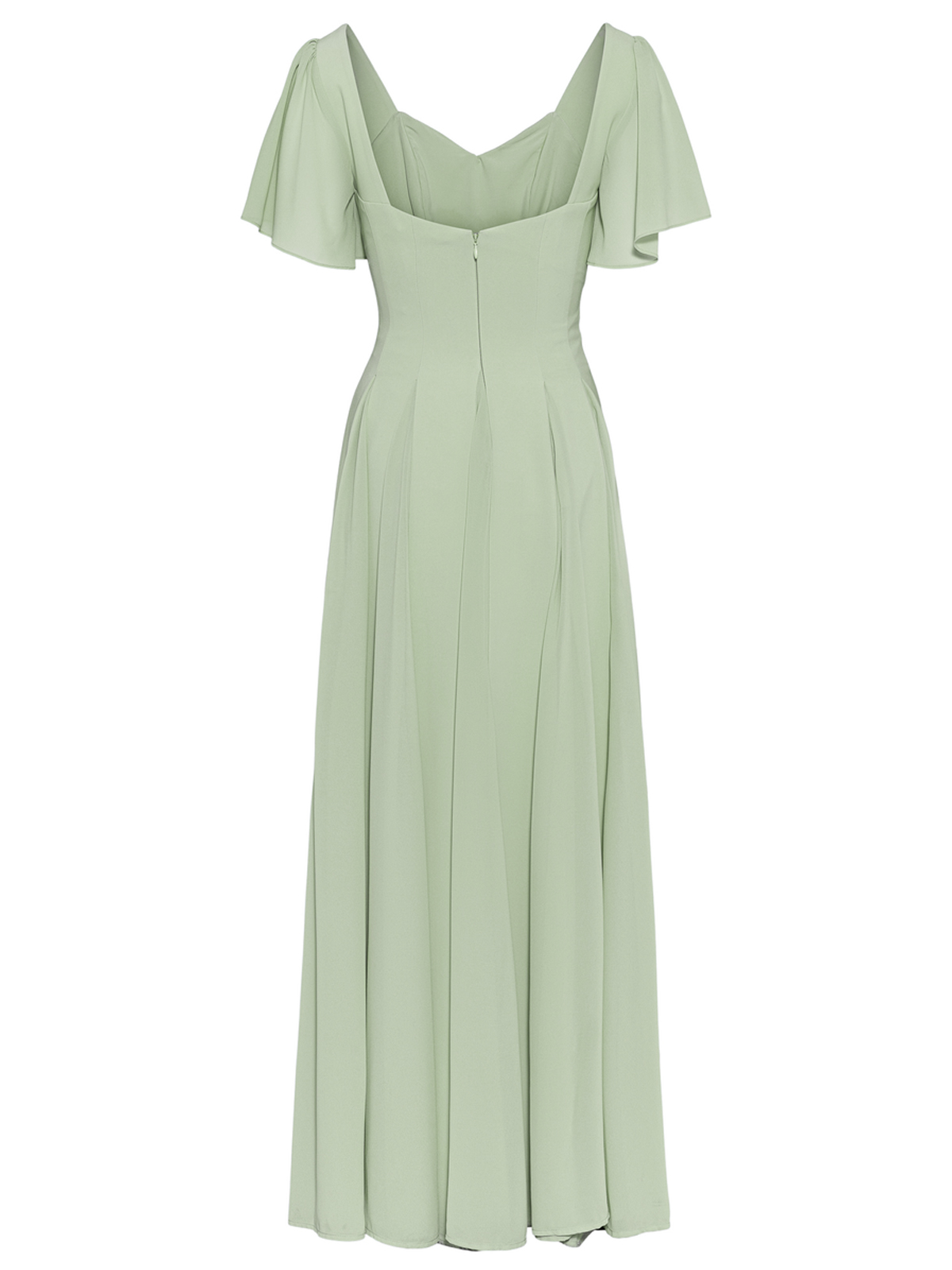 A-Line V-Neck Short Sleeves Floor-Length Chiffon Evening Dresses With Pleated