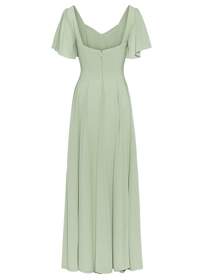 A-Line V-Neck Short Sleeves Floor-Length Chiffon Evening Dresses With Pleated